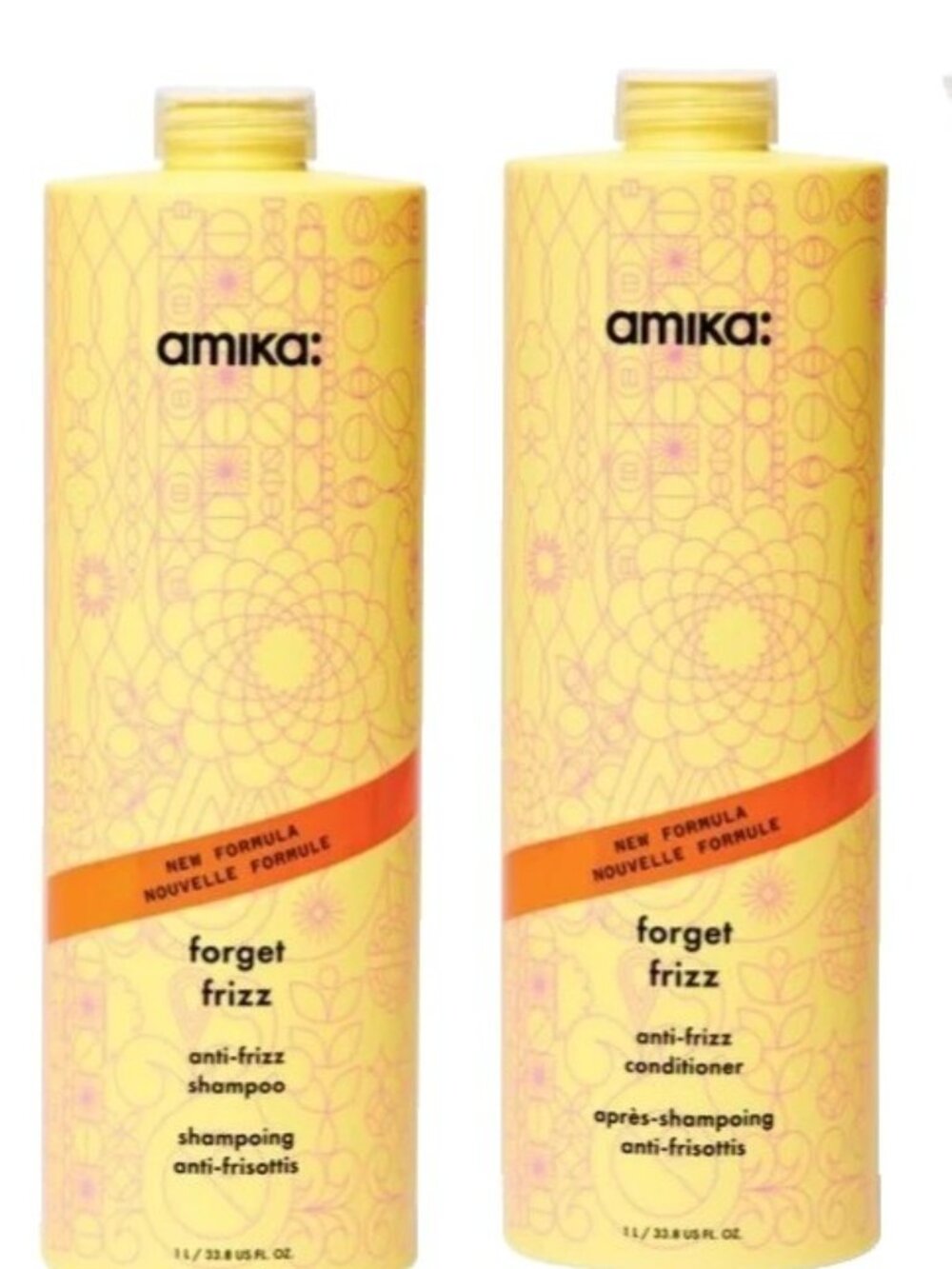 Amika Forget Frizz Anti-Frizz Shampoo and Conditioner 33.8 oz with Pumps